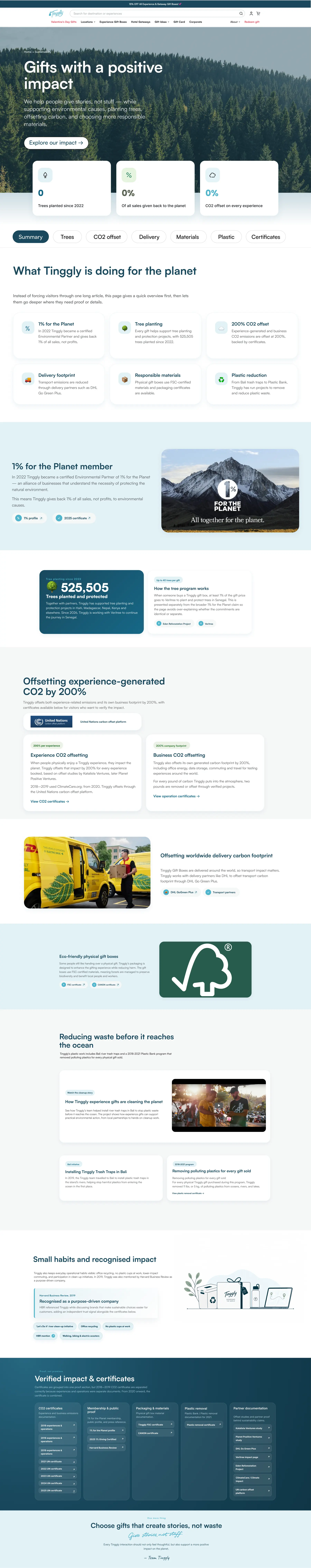 Complete Tinggly sustainability page designed by Adomas Salickas