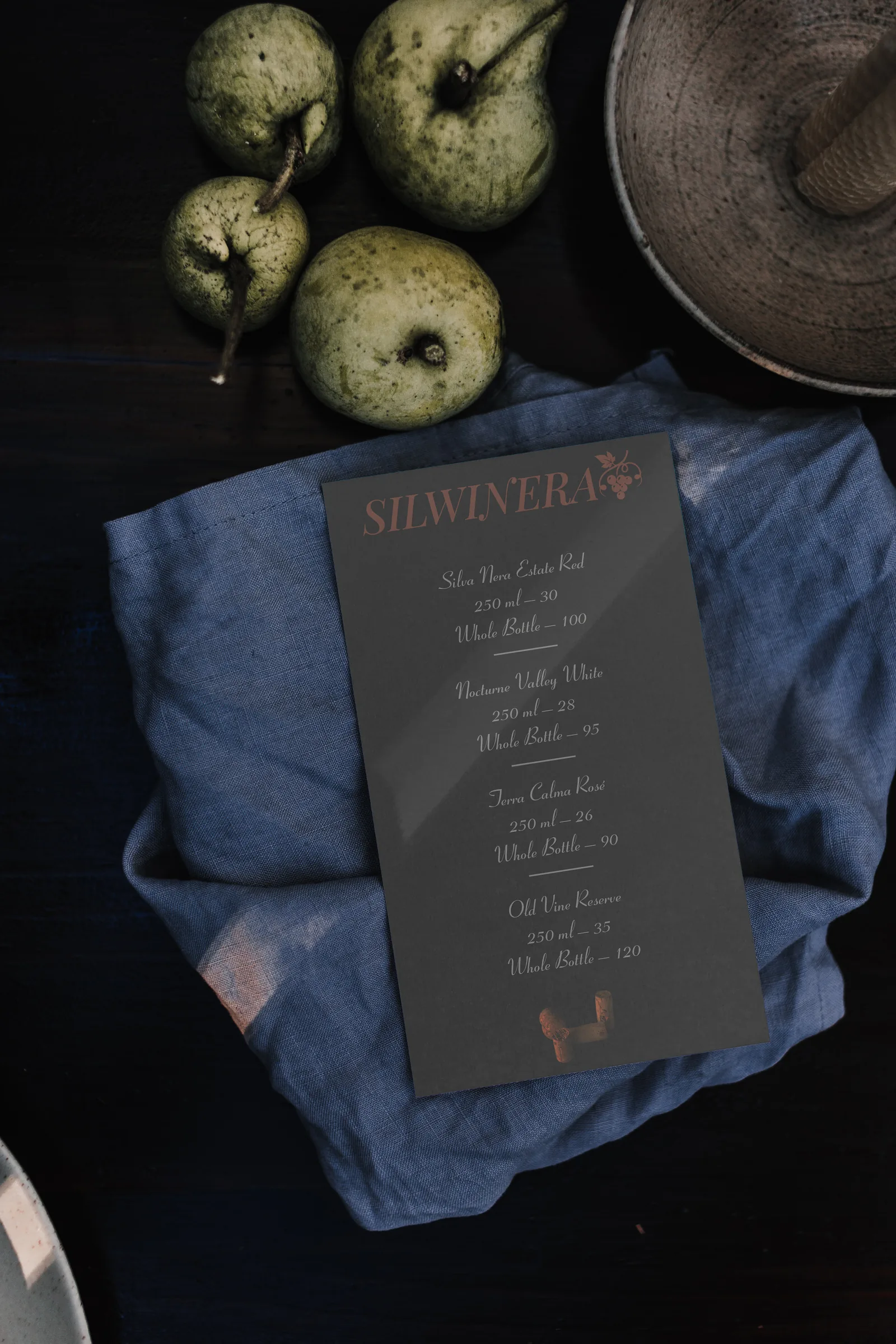 Silvinera brand identity — Menu